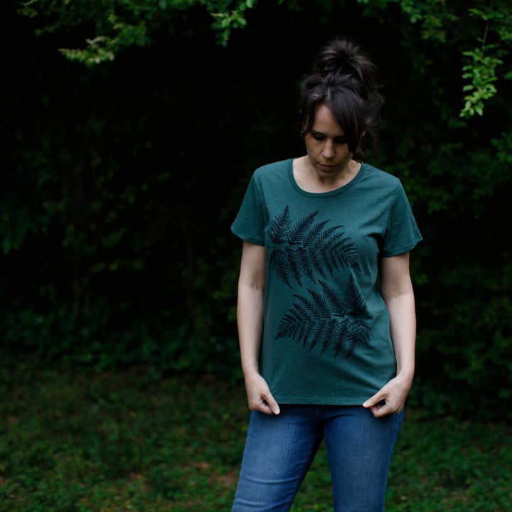 Blackbird Supply Co. - Wholesale Screen Printed T-Shirt - Women's - Fern Leaves Womens Tee Shirt Forest Green Made in USA