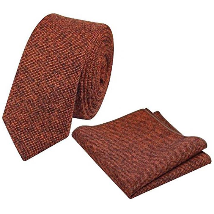 Charlie Rostiges Verbranntes Orange Dünnes Tweed Krawatten- & Einstecktuch-Set für den Großhandel von Dickie Bow