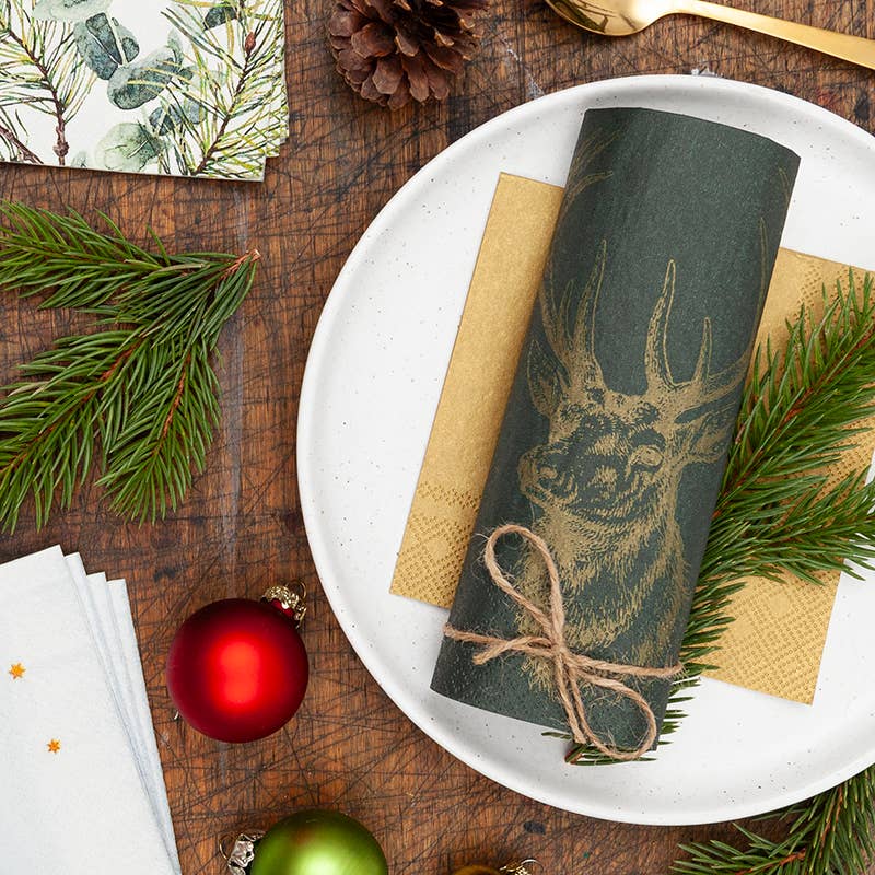 Home Fashion - Carl Dietrich GmbH - Venta al por mayor Servilletas desechables - Servilletas de almuerzo con cabeza de ciervo dorada0