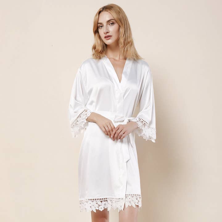 White Satin Lace Robe for wholesale by Simply Name It