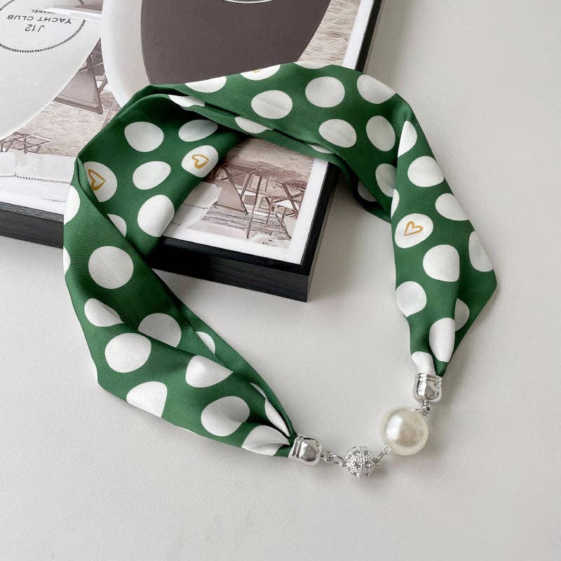 Dipped Shop - Wholesale Scarf - Women's - Pearl Rhinestone Polka Dot Satin Scarf DP25F4463