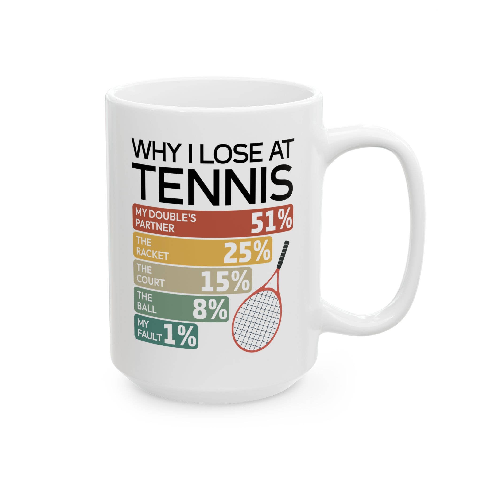 Laughable Printables - Wholesale Coffee Mug - Tennis Player Gift, Funny Tennis Mug, Why I Lose at Tennis2