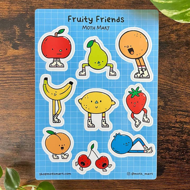 Fruity Friends Sticker Sheet for wholesale by Moth Mart