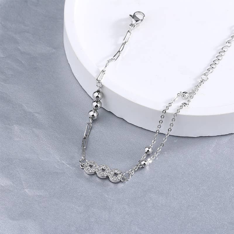 Gemscape UK - Wholesale Charm/Dangle Bracelet - Silver Coin Bracelet - Dainty, Light Weight chain style11