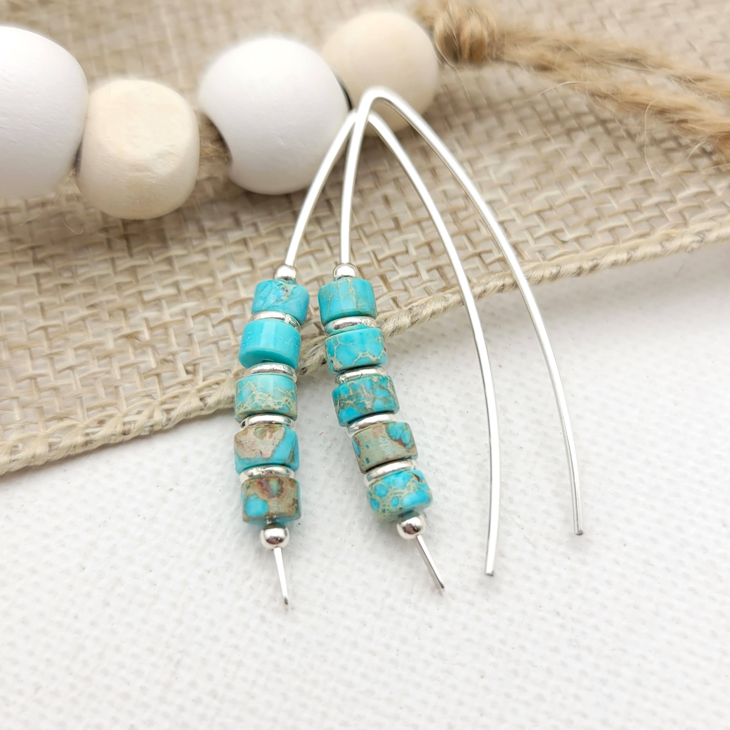 Bijou by SAM - Wholesale Dangle Earrings - Western Turquoise and Sterling Silver Threader Earrings8