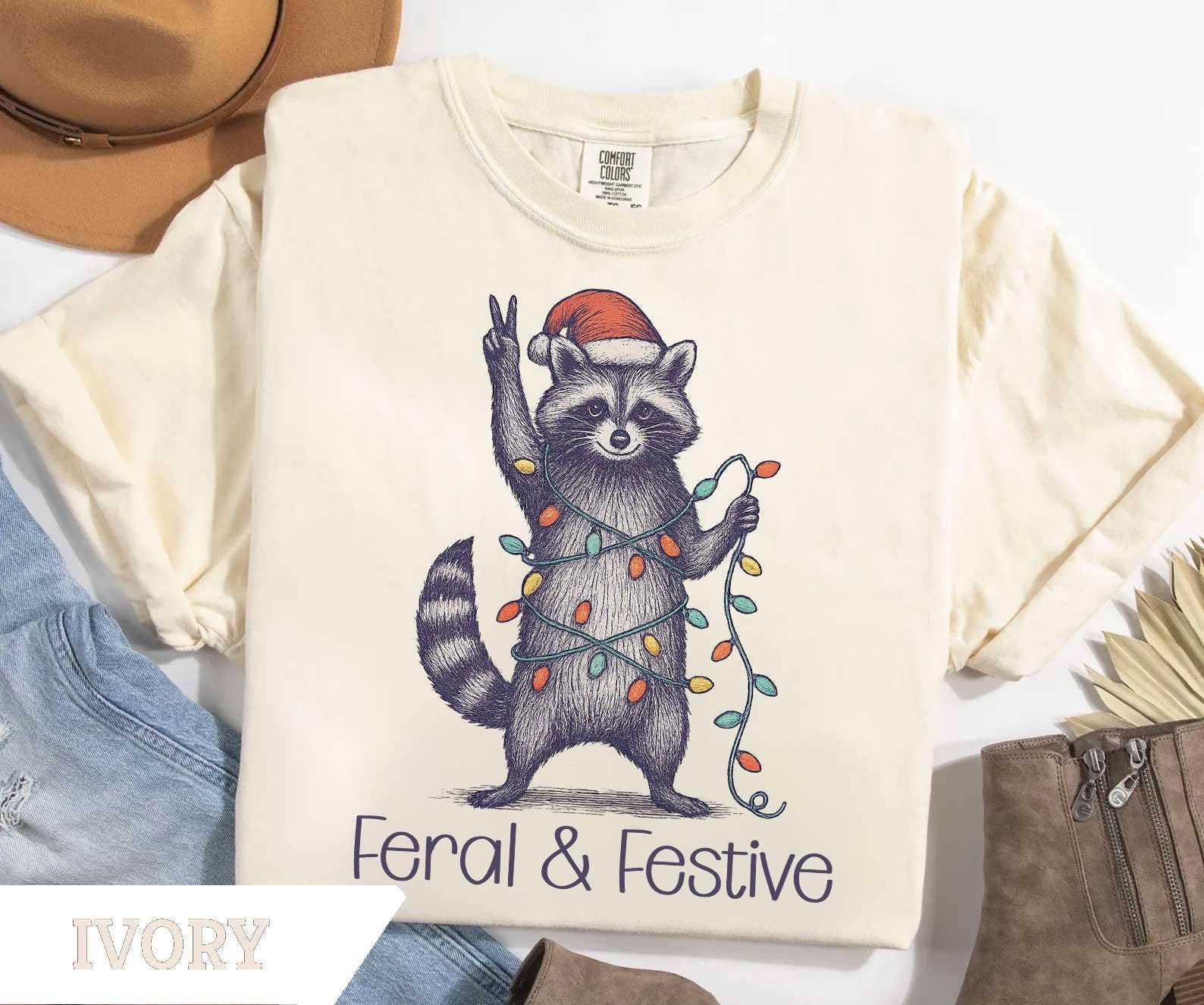 Glaime - Wholesale T-Shirt (Graphic) - Women's - Comfort Colors Raccoon Xmas Shirt ,Raccoon Feral Sweater6