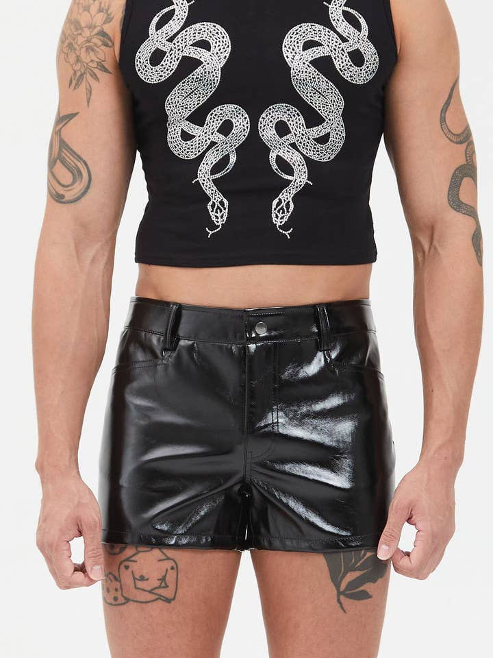 "STUD" Black Leatherette Short for wholesale by Project Claude