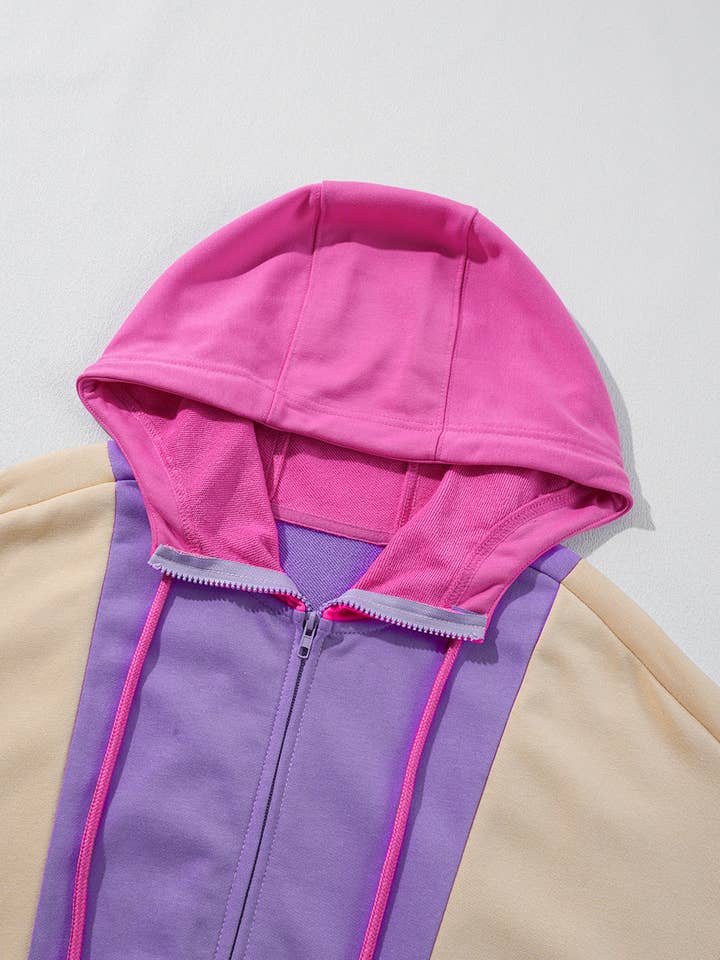 Grapefruit Orange FB Colorblock Patchwork Front Zip Up Hoodie for wholesale on Faire6