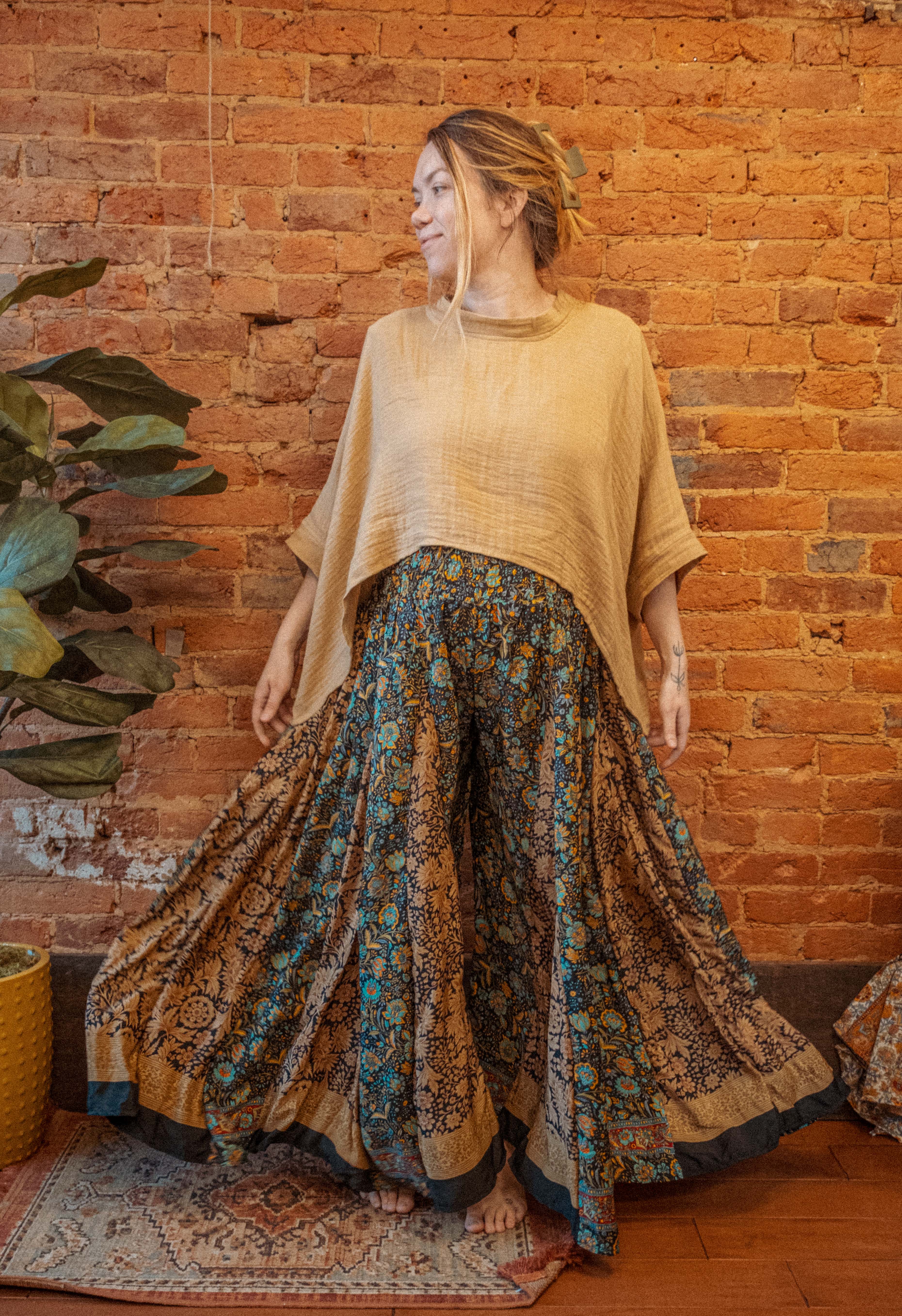 Gardenbelle Shop - Vente Pantalon – femme - Pantalon à jambes larges hippie bohème patchwork, pantalon fluide5