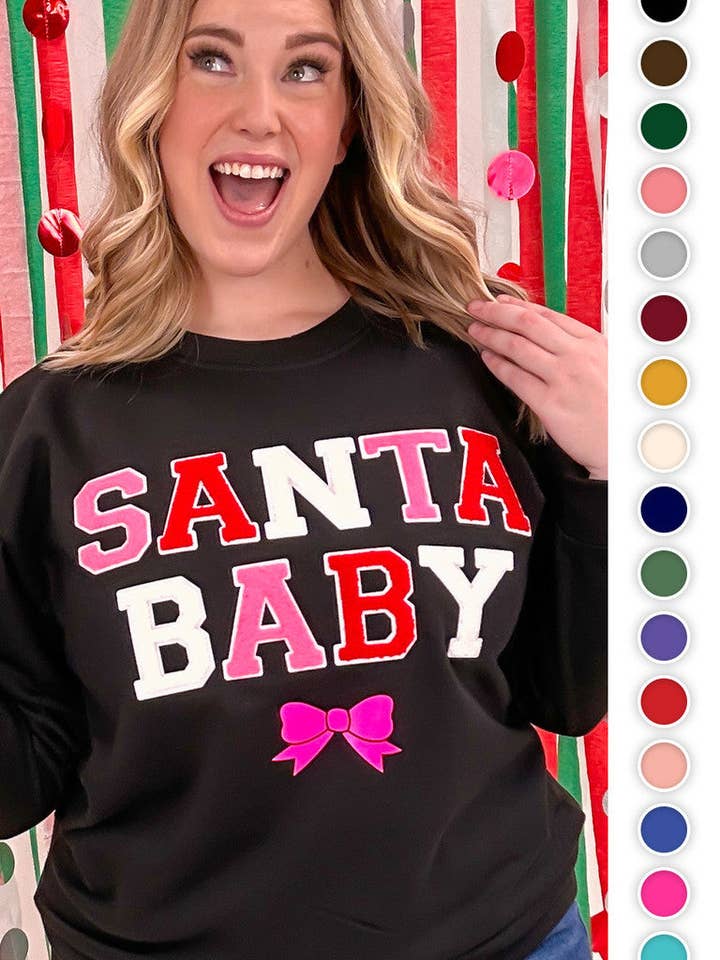 Soft Chenille Santa Baby Sweatshirt for wholesale by Sugar Stitch