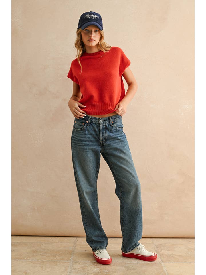 MIOU MUSE - Wholesale Knit Top - Women's - T4083 LOOSE FIT SHORT SLEEVE SWEATER TOP23