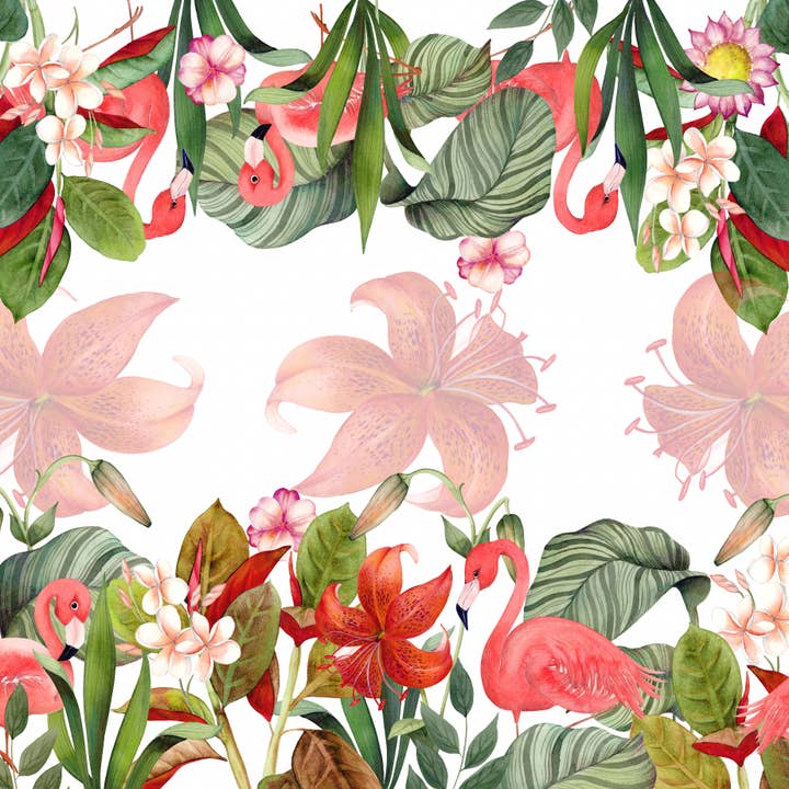 Satin Tablecloth "Flamingos" 100% Made in Italy for wholesale by The Napking
