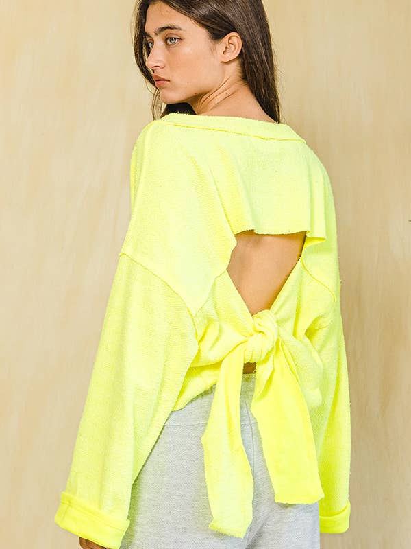 BUCKETLIST - Wholesale Sweatshirt - Women's - T2240 Cutout Back Adjustable Tie Pullover Crop Top