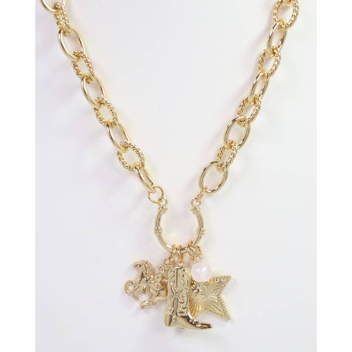 Caroline Hill - Wholesale Pendant/Charm Necklace - Cheyenne Western Charm Necklace Gold2