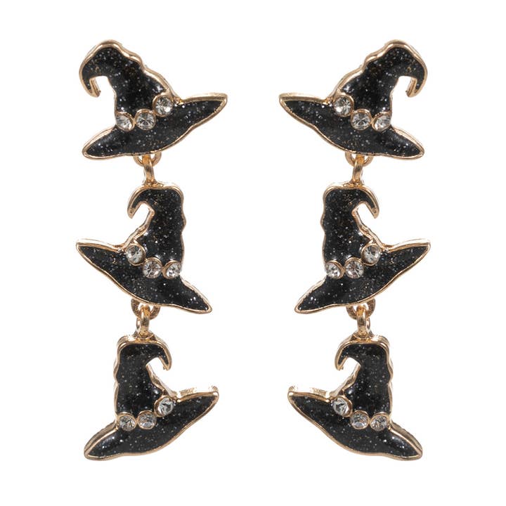 Fashion City - Wholesale Hangende/ronde oorbellen - Drie heksenhoeden laten oorbellen voor Halloween Post vallen