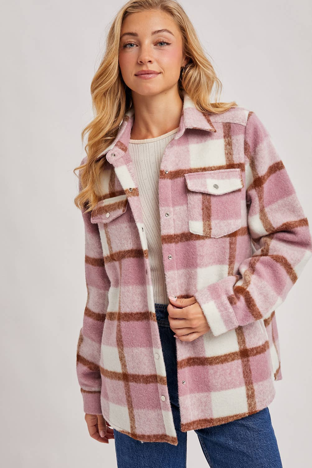 Bluivy – Engroshandel Skjortejakke/shacket – til kvinder – PLAID BØRSTET FLANNEL SHACKET9