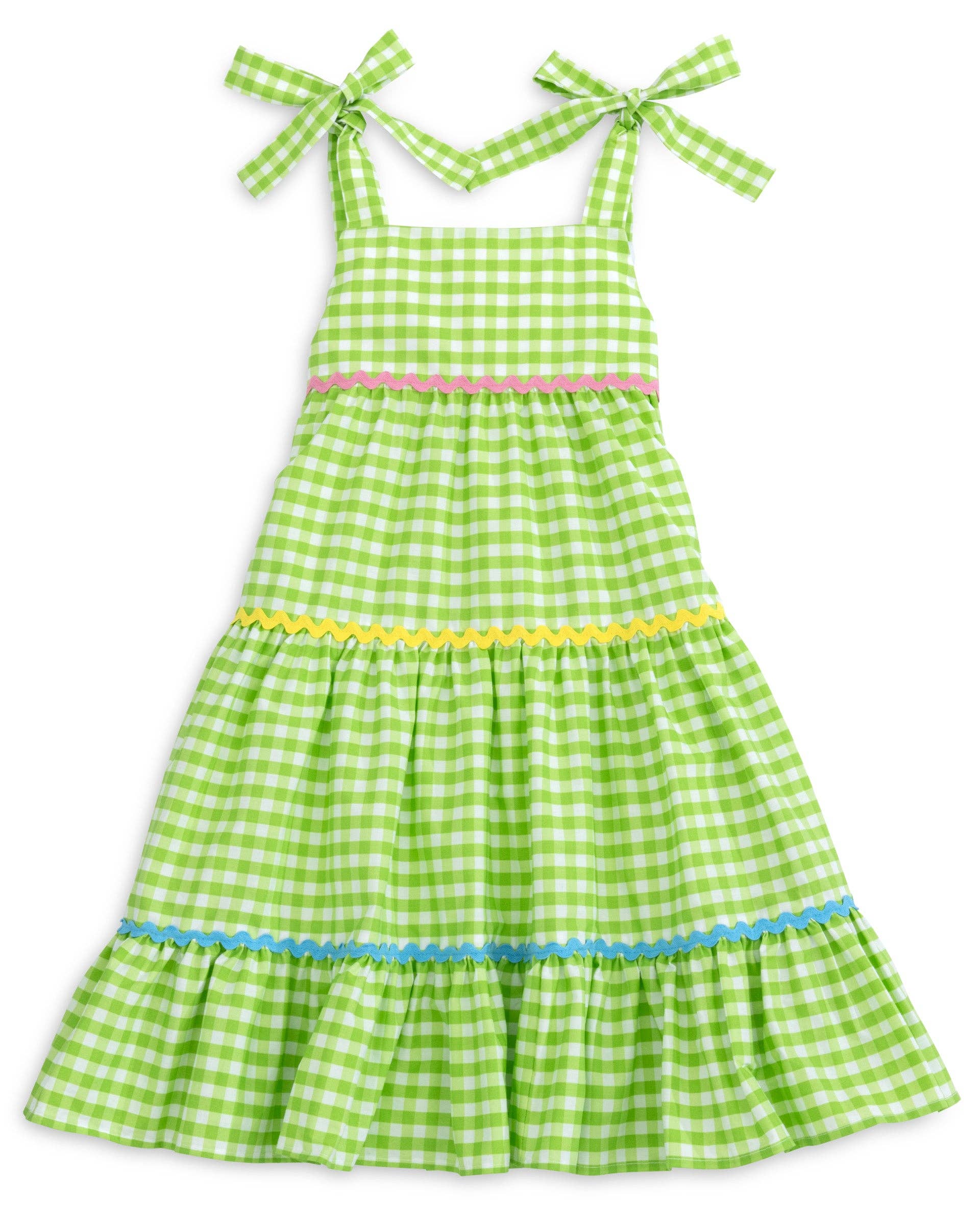 Posh Pickle - Vendita all'ingrosso Vestito - Bambini - Avanti! Abito a balze a quadretti da ragazza con spalle annodate13
