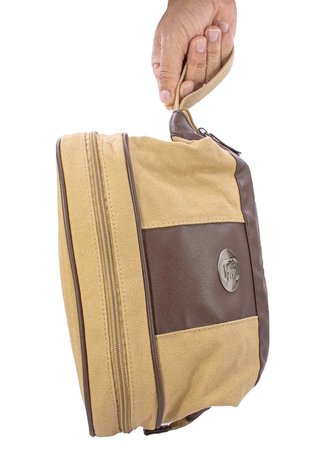 Khaki USC Gamecocks Men's Canvas Toiletry Bag. for wholesale on Faire2