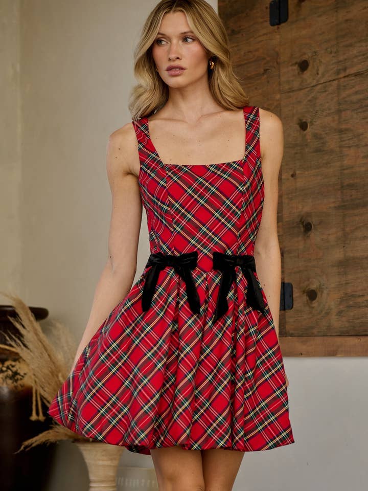 Sugarlips - Venta al por mayor Vestido - Mujer - Vestido Mini de Cuadros con Lazo Seliora0