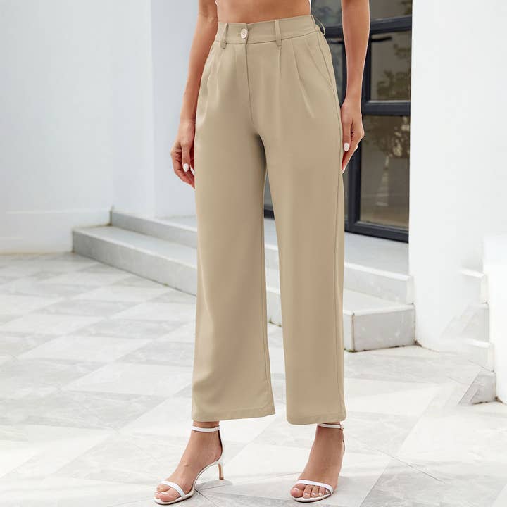 High-waisted solid-color long straight-leg pants for wholesale by Lily Clothing