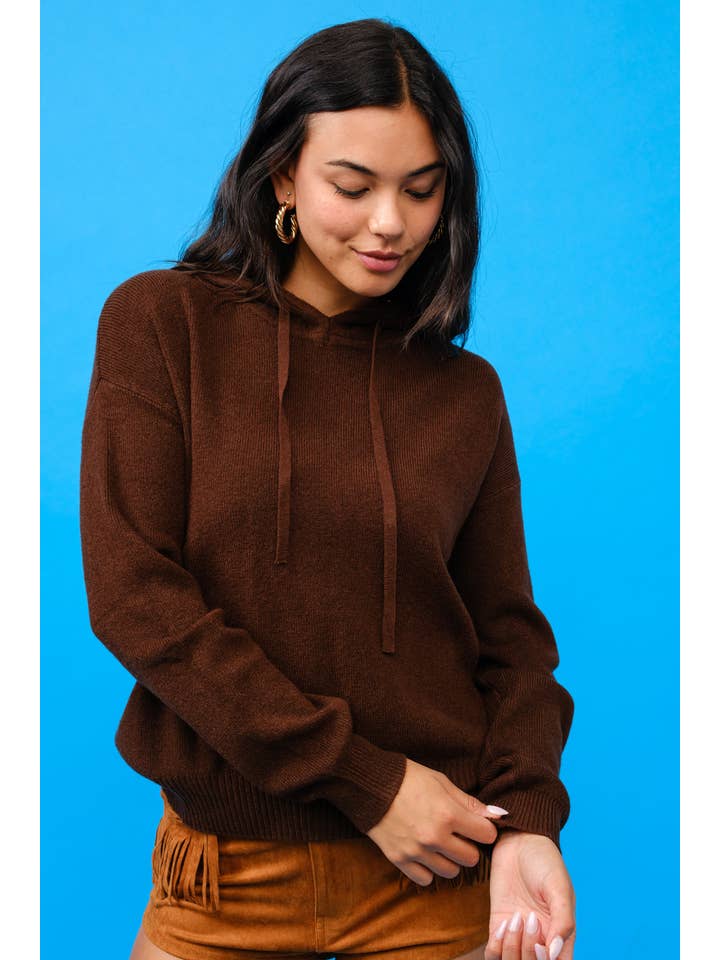 Brown CASHMERE HOODIE SWEATER S6297 for wholesale on Faire6