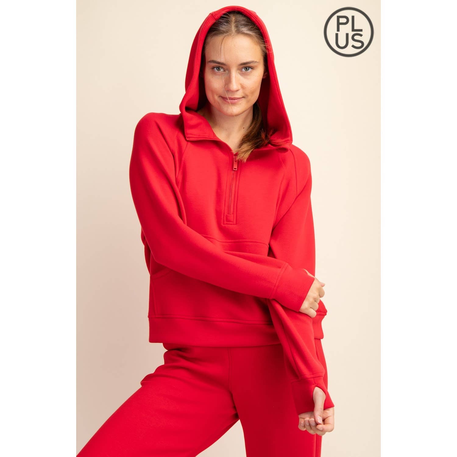 Rae Mode - Vente Veste de sport – femme - VESTE À CAPUCHE QUART DE ZIP EN SCUBA MODAL GRANDE TAILLE35