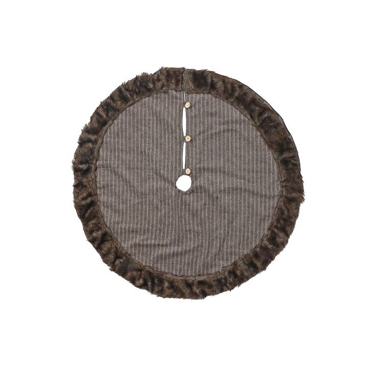 Stripe Fabric Tree Skirt With Faux Fur Border And Button for wholesale by IH Casa Decor