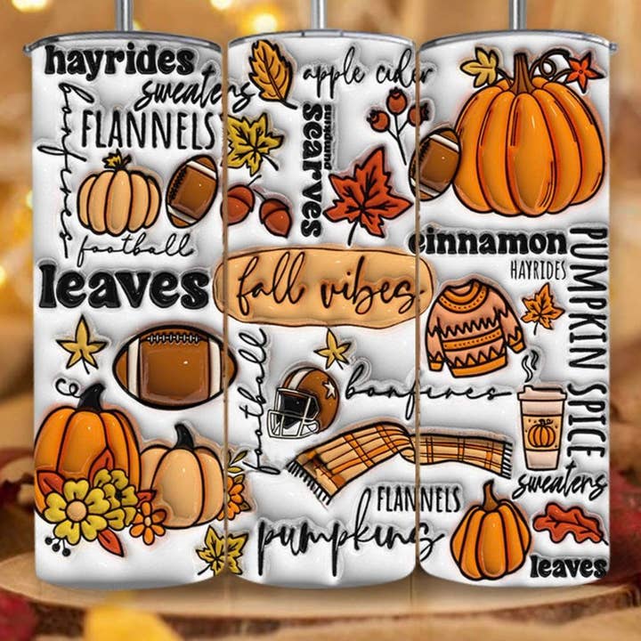 Bicchiere skinny gonfiato Fall Vibes da 20 once per la vendita all'ingrosso da parte di Blackrockcreations
