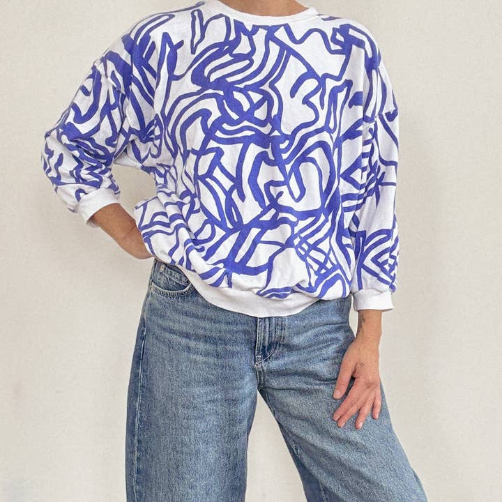 The Stevie Sweatshirt - River in Cobalt & Natural for wholesale by Jenny Pennywood
