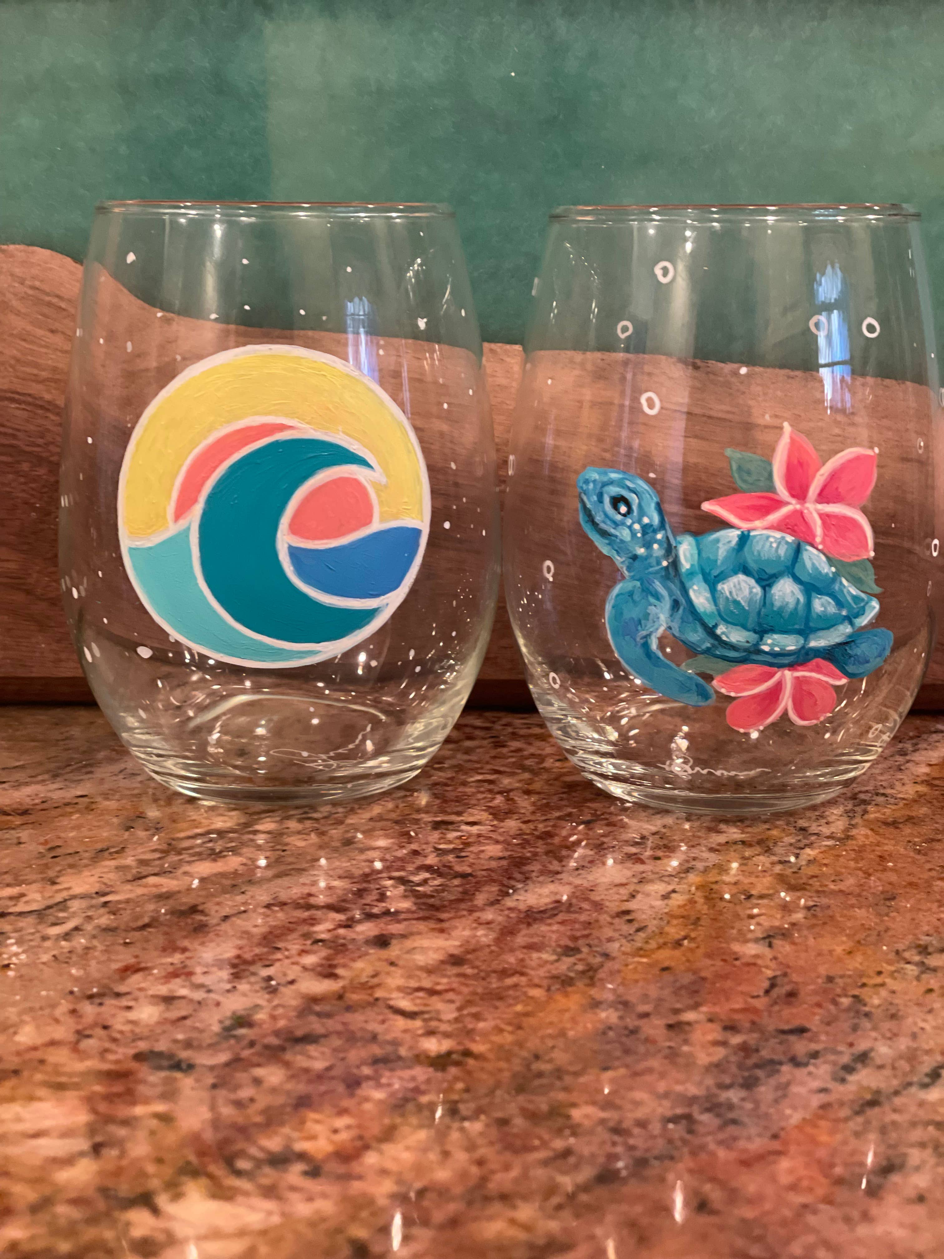 Paula Freeman Art - Vente Verres à vin - Verre à vin peint à la main TROPICAL SET – Verrerie côtière3