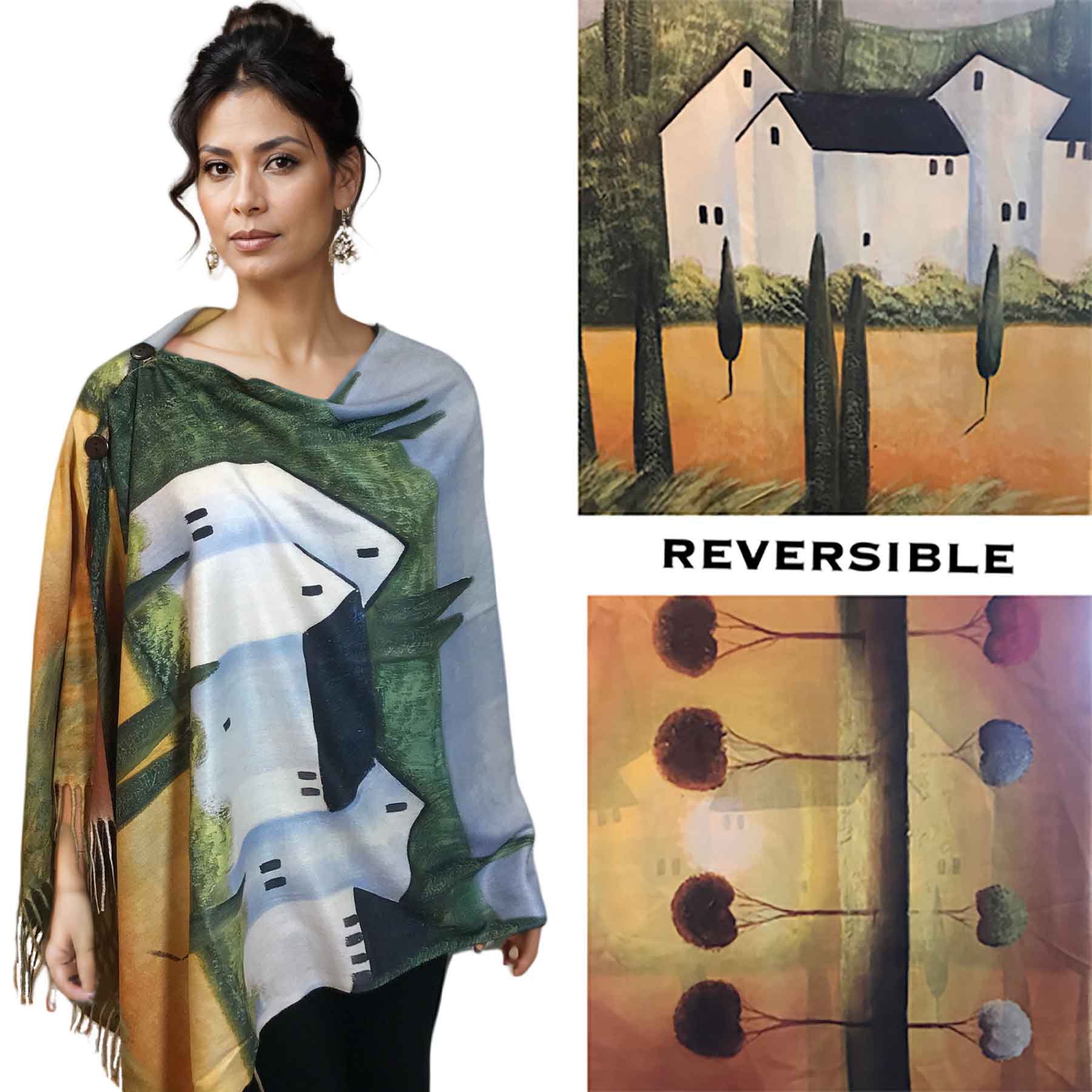 The Magic Scarf Company - Wholesale Wrap - Women's - 3180 - Sueded Art Design Button Shawls 21