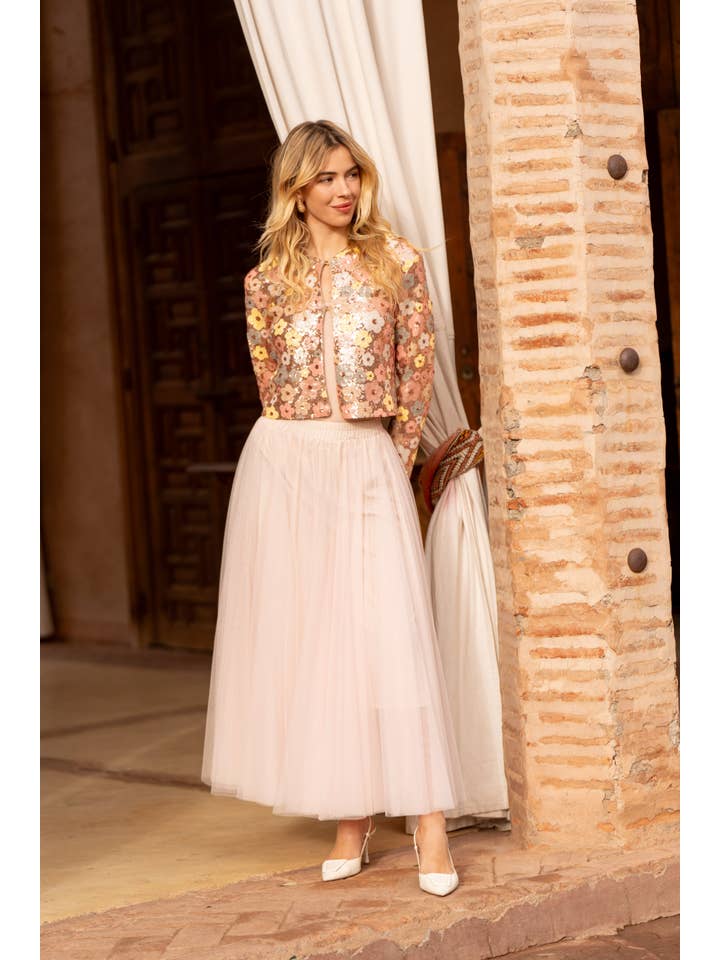 Pink Multicolored floral pattern sequin jacket Rosé - CK08378 for wholesale on Faire