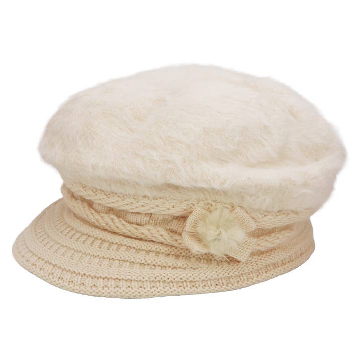 ASSORTED Vegan Angora Fur Flower Knitted Fiddler Cap for wholesale on Faire10