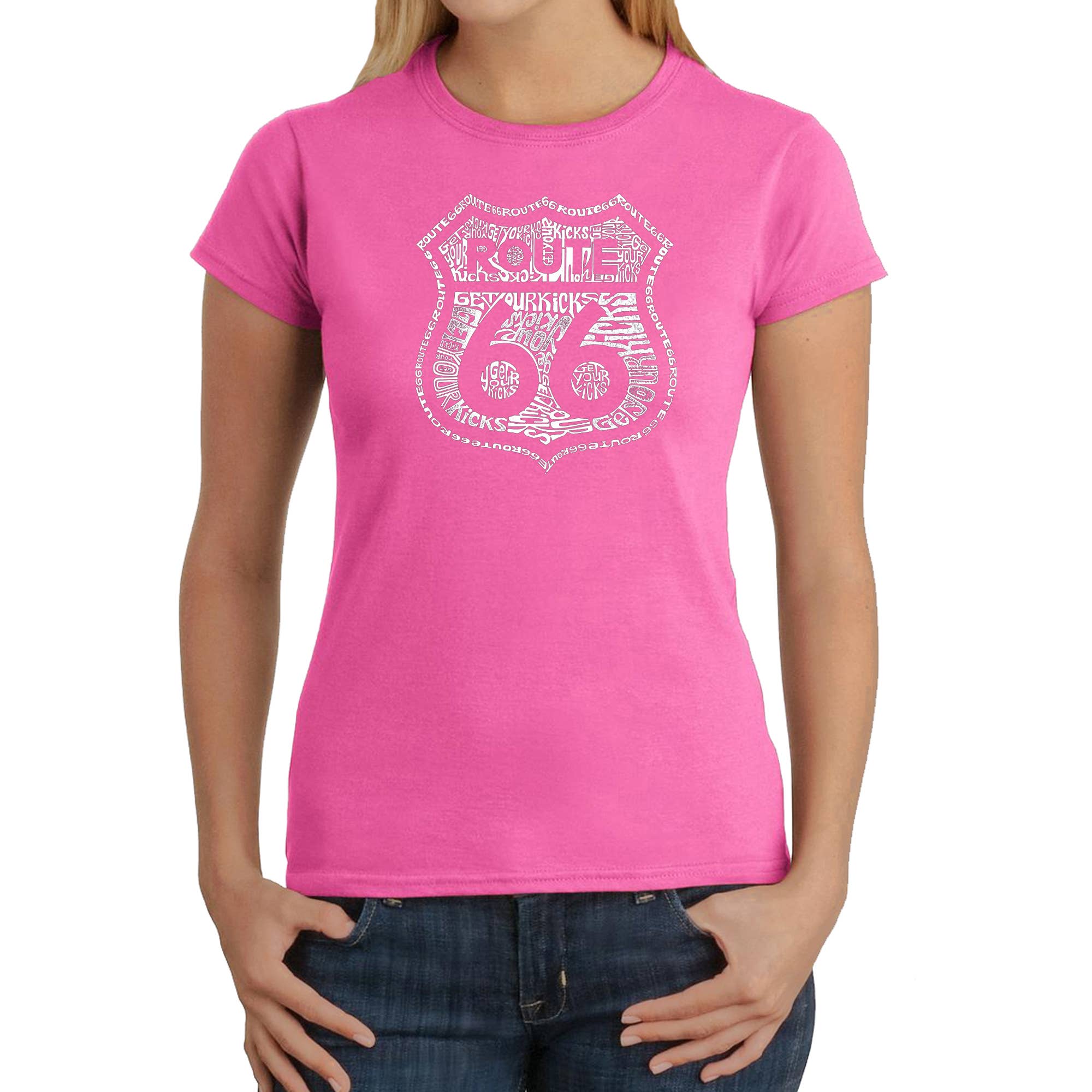 LA Pop Art - Wholesale Screen Printed T-Shirt - Women's - LA Pop Art Women's Word Art T-Shirt - Kicks on Route 663