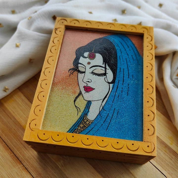 Handmade Wooden Lady Portrait Vintage Wood Carving Indian Trinket Jewellery Box for wholesale by The Colourful Aura