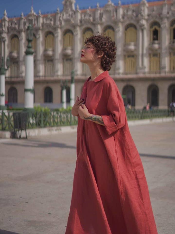 Maxi summer dress from soft linen in minimalistic design: / for wholesale by ADEPTT