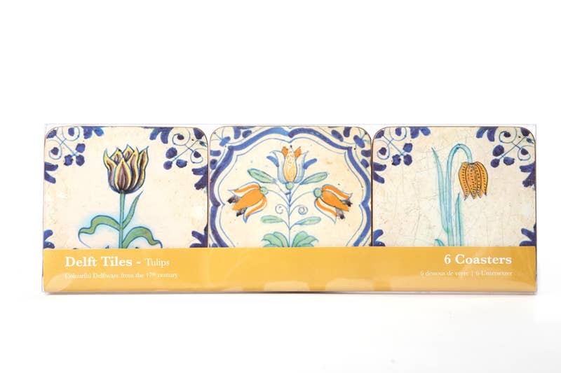 MUSEUM WEBSHOP – wholesale Coasters – Coasters, Set of 6,Delft Tiles -Tulips ,Colourful Polychrome2