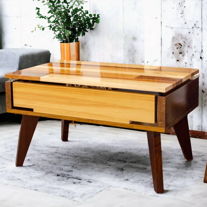 TANGENT Couchtisch mit klappbarer Tischplatte aus Walnussholz | Farben und Größenwahl für den Großhandel von Terramara