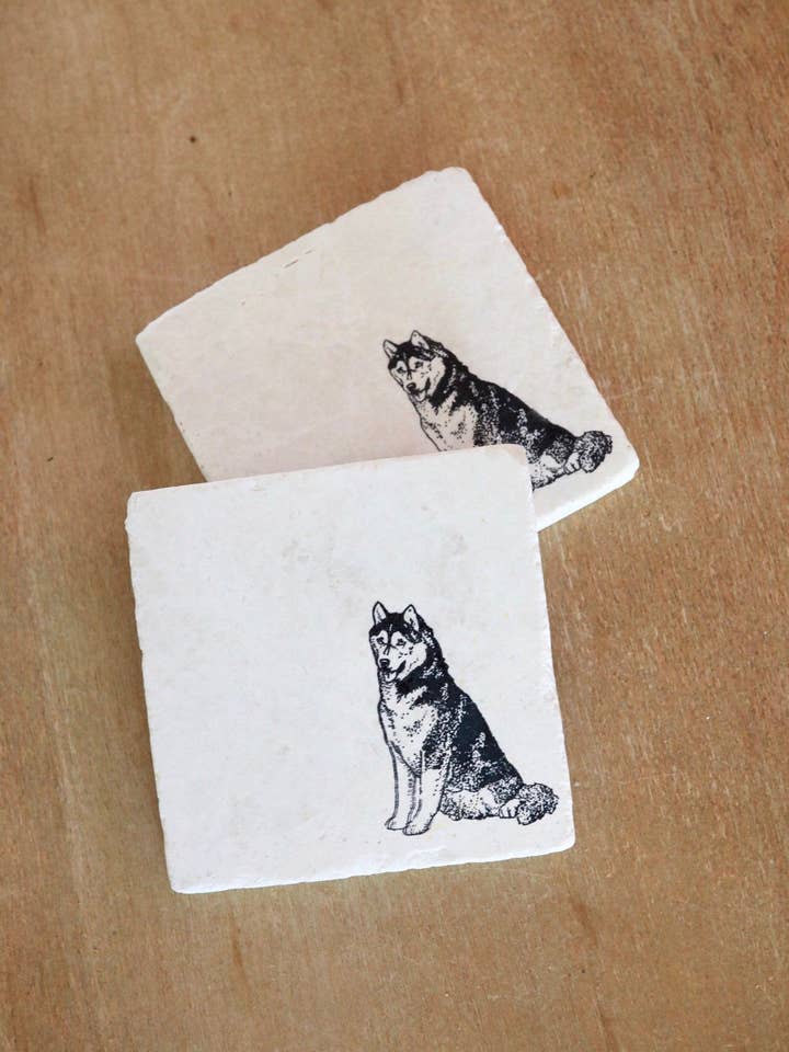 Porta-copos de mármore Husky Dog por atacado de Lace, Grace & Peonies Marble Coasters