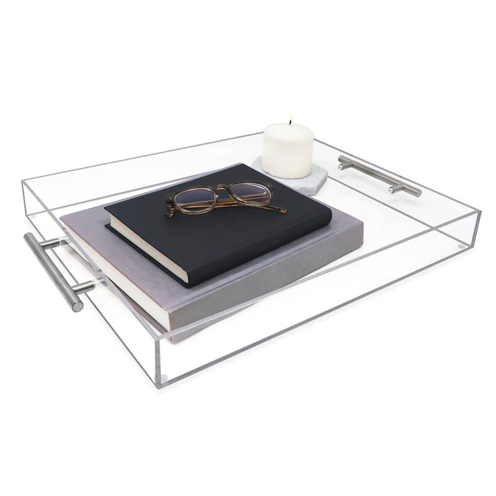Isaac Jacobs International - Wholesale Serving Tray - Isaac Jacobs Clear Acrylic Serving Tray with Metal Handles39