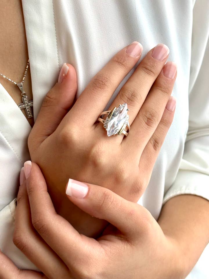 Clear Marquise Ring – 925 Sterling Silver & 10K Gold for wholesale by QURI