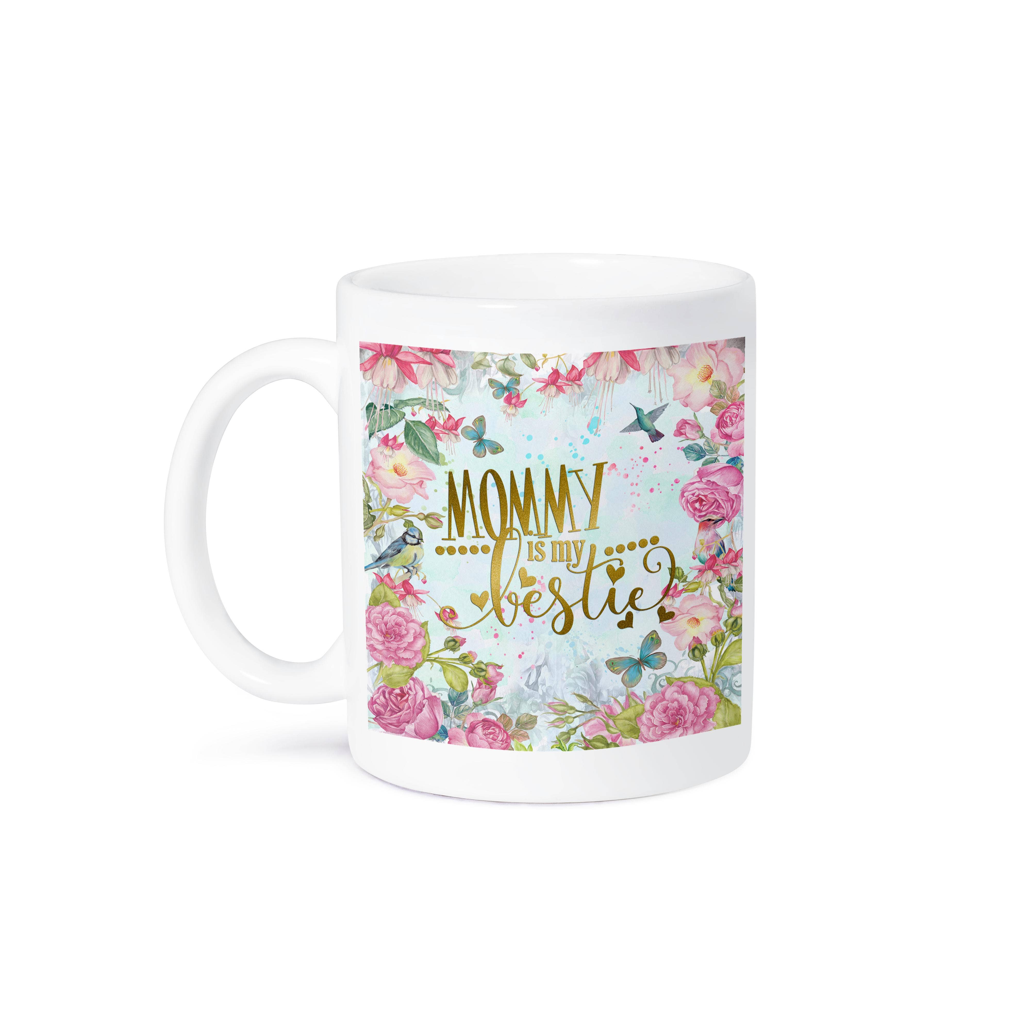 3dRose - Venta al por mayor Taza - 3dRose, Marco de Flores Azul Arte Impreso Tipografía Dorada - Mamá es mi Mejor Amiga, Taza8