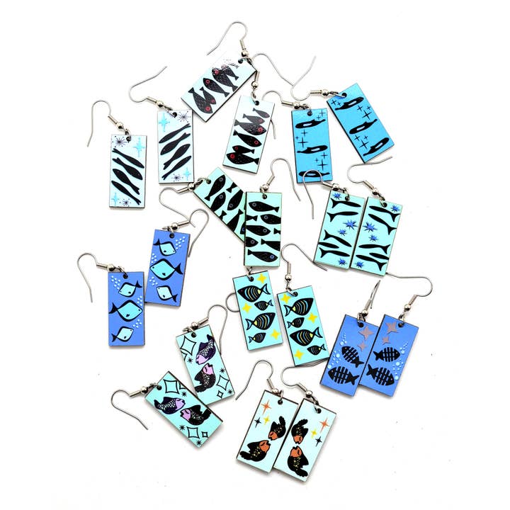 Mid Century Modern Fish Dangle Earrings - Ships Assorted for wholesale by Dunitz & Company