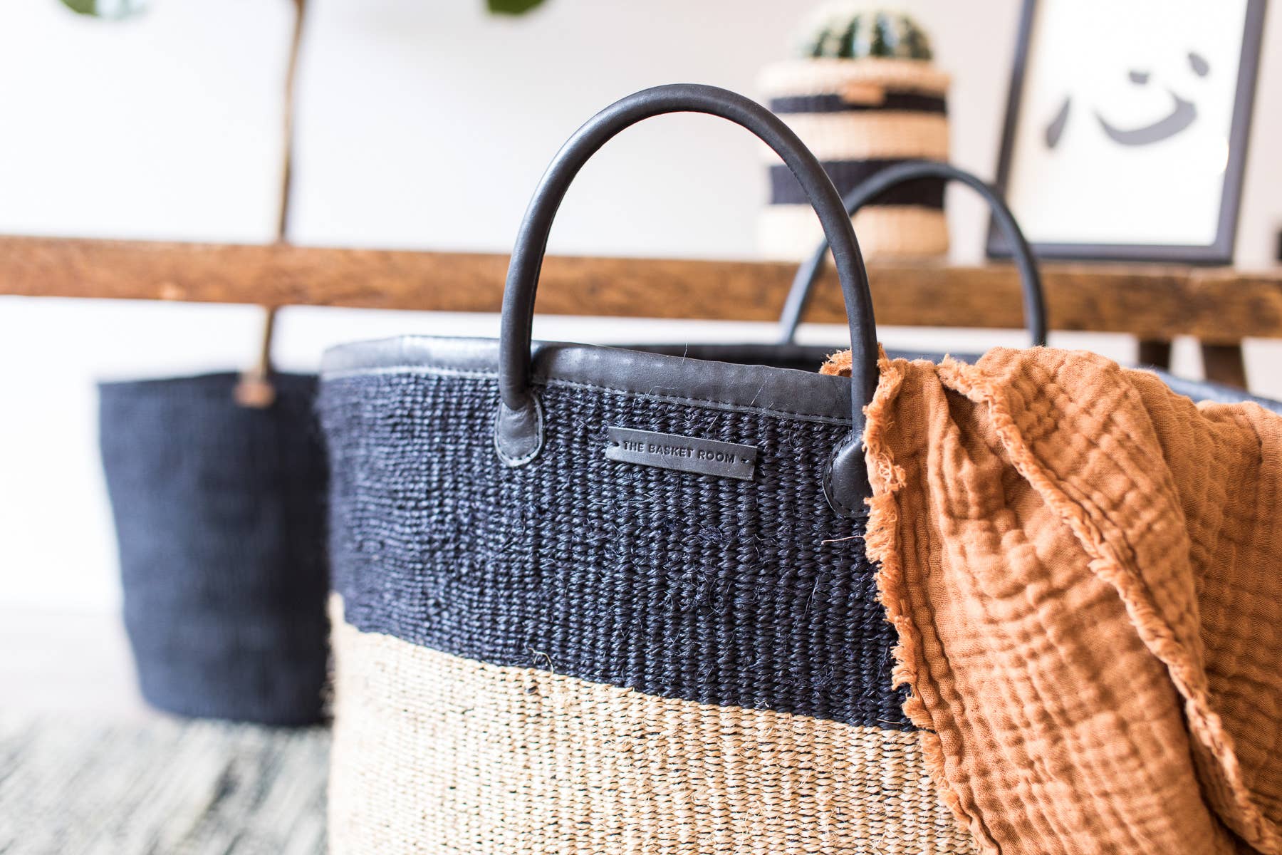 The Basket Room – wholesale Laundry basket – KUNDI: Natural  Black Colour Block Woven Laundry Basket | Log Basket | Storage Basket with Handles | Blanket Basket | Laundry Hamper3