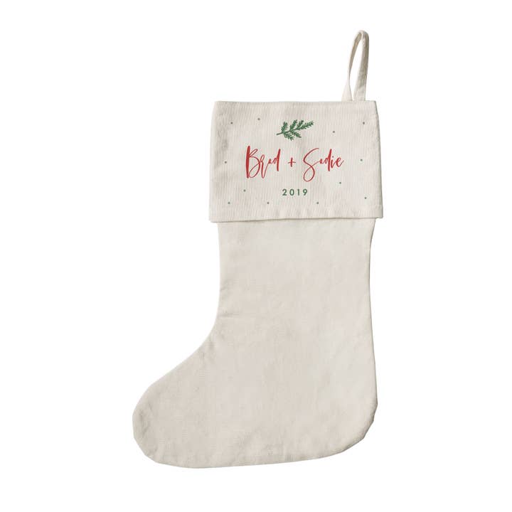 The Cotton & Canvas Co. - Wholesale Holiday Stocking - Personalized Couple Names and Year Christmas Stocking