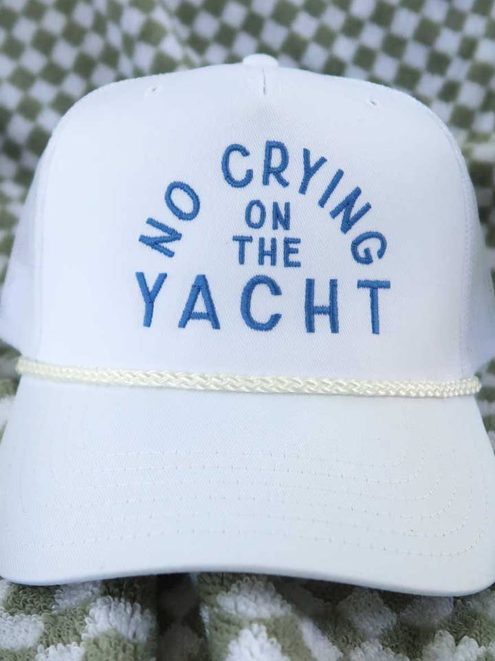 No Crying on the Yacht White Rope Trucker Hat for wholesale by Sundrop