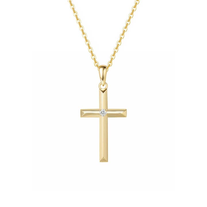 Collar con forma de cruz de diamantes en oro amarillo de 14 quilates «Faith In Heart» para venta al por mayor de Fanci Me Jewelry