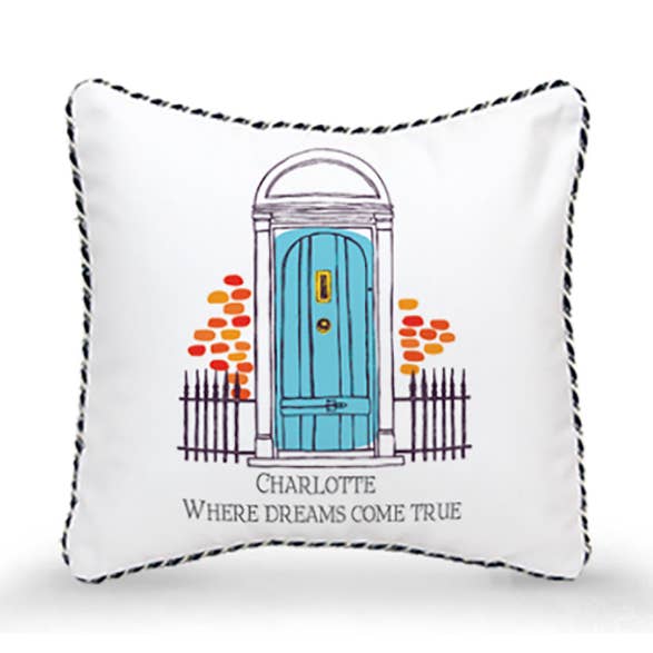 Coussin (10x10) - Porte turquoise : Where dreams (nom) pour la vente par Mariasch Studios