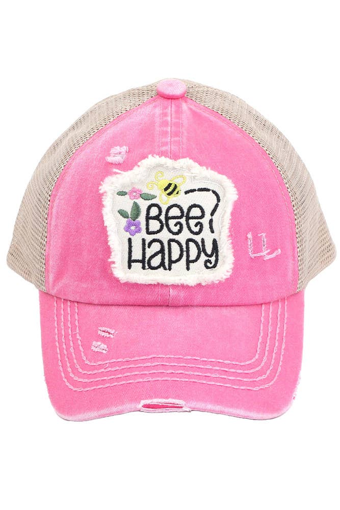 Hana - Wholesale Baseball Cap - Kids - C.C Kids Distressed Bee Happy Patch Pony Cap2