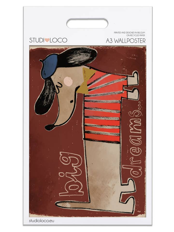 A3-plakat i kuvert med gravhund for engroshandel hos Studioloco